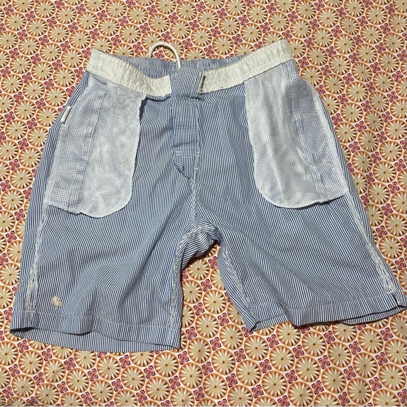 Trunks Brand Classic Blue and White Striped Swim Trunks - Small Flaws - Picture 10 of 13